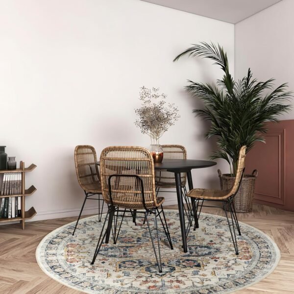 8ft Round Rugs Washable Round Rug Non-Slip No Pile,Beige - Image 3