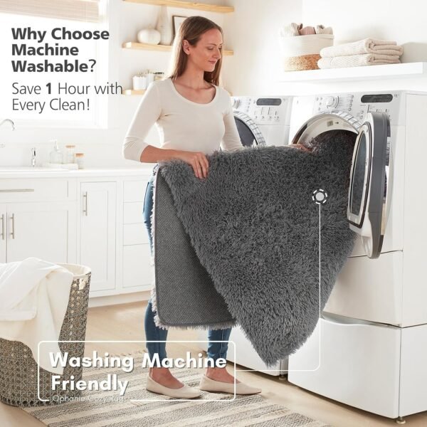 Ophanie Machine Washable Upgrade 4x6 Rugs for Bedroom Grey Fluffy Shaggy Soft Area Rug - Image 4