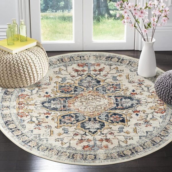 8ft Round Rugs Washable Round Rug Non-Slip No Pile,Beige - Image 6